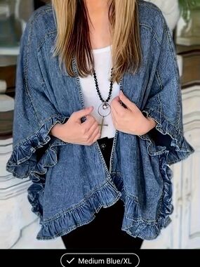 Denim Blue Ruffle Open-Front Women's Cape.NWT. Beautiful Size XL
